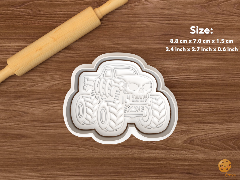 Halloween Monster Truck Cookie Cutter Set STL File - single skeleton monster truck