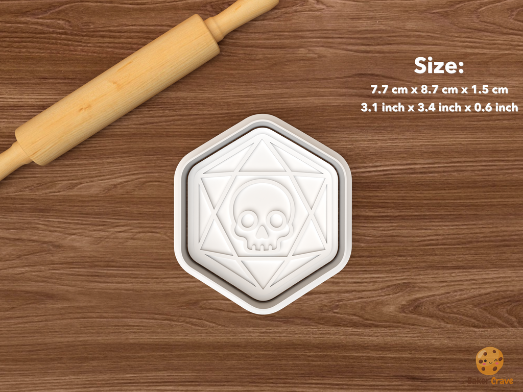 Halloween Tabletop Dice Cookie Cutter Set STL File - single skull d20 die