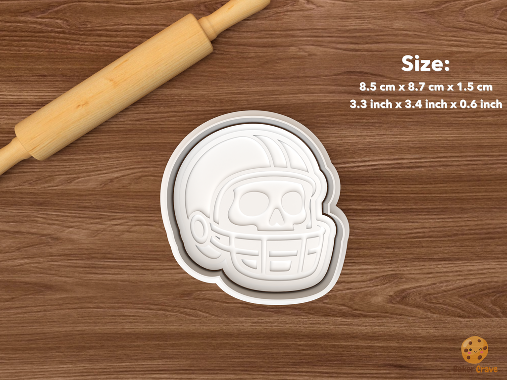 Halloween American Football Cookie Cutter Set STL File - single skull football helmet