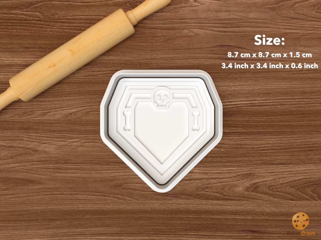 Halloween Baseball Cookie Cutter Set STL File - single skull home plate