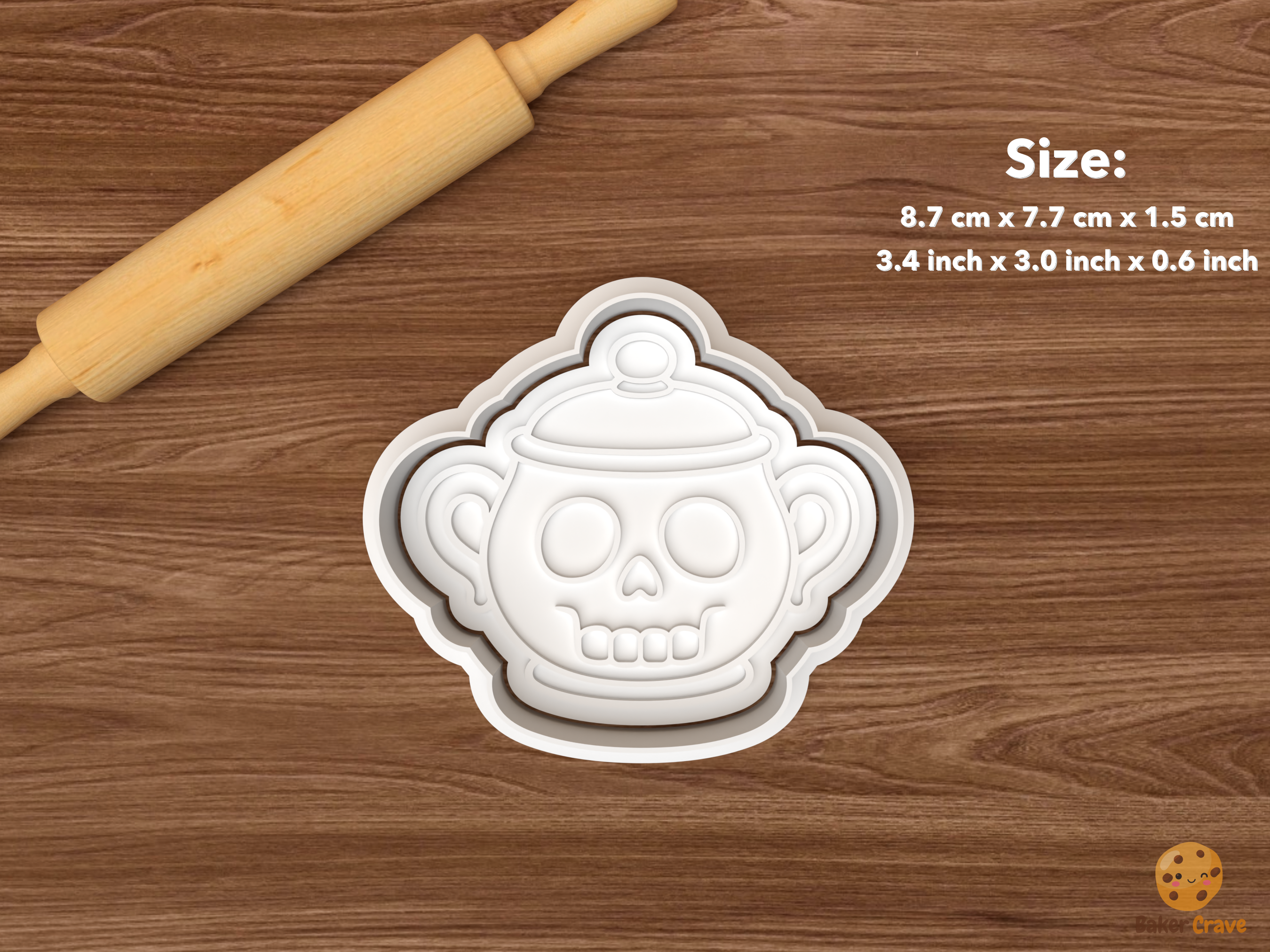 Halloween Haunted Tea Party Cookie Cutter Set STL File - single skull sugar bowl