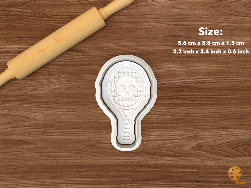 Halloween Tennis Cookie Cutter Set STL File - single skull tennis racket