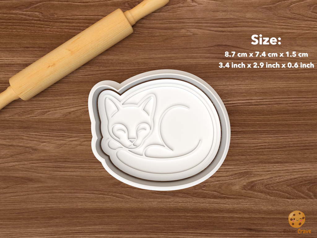 Siamese Cat Cookie Cutter Set STL File - single sleeping siamese cat