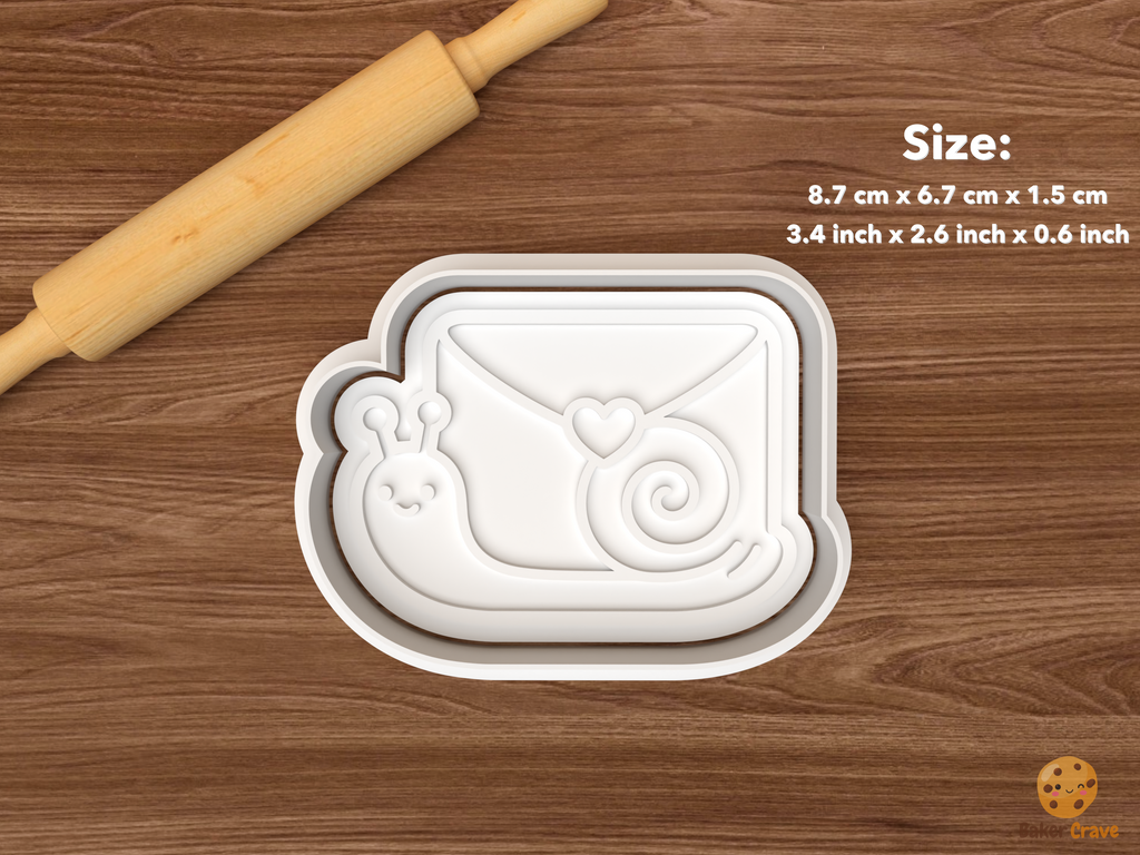 Love Letters Cookie Cutter Set STL File - single snail carrying an envelope with heart seal