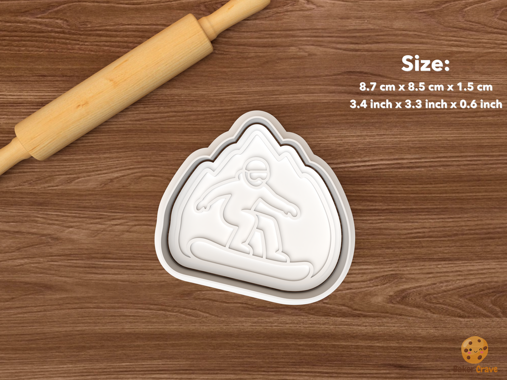 Snowboarding Cookie Cutter Set STL File - single snowboarder mountain scene