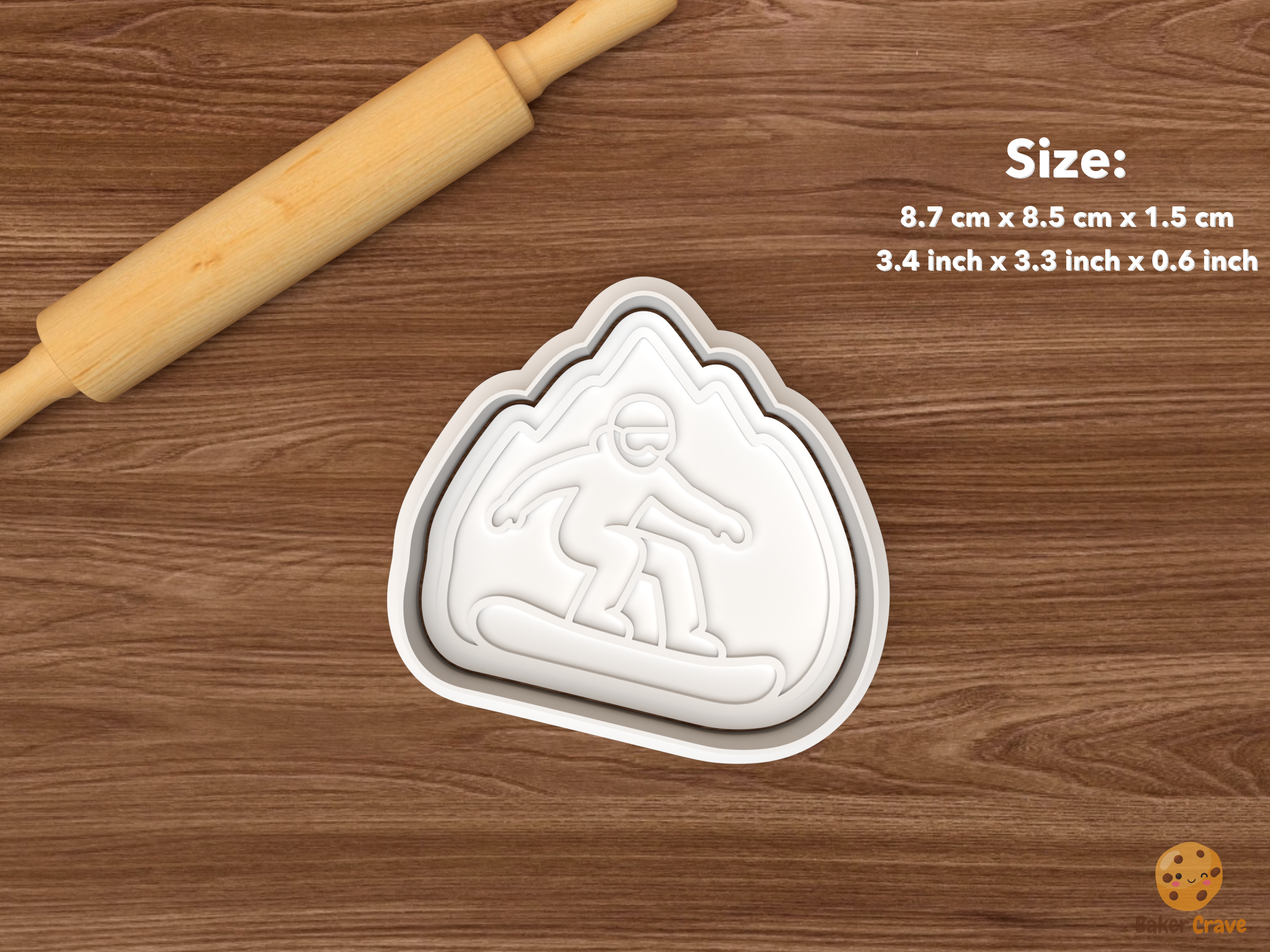 Snowboarding Cookie Cutter Set STL File - single snowboarder mountain scene