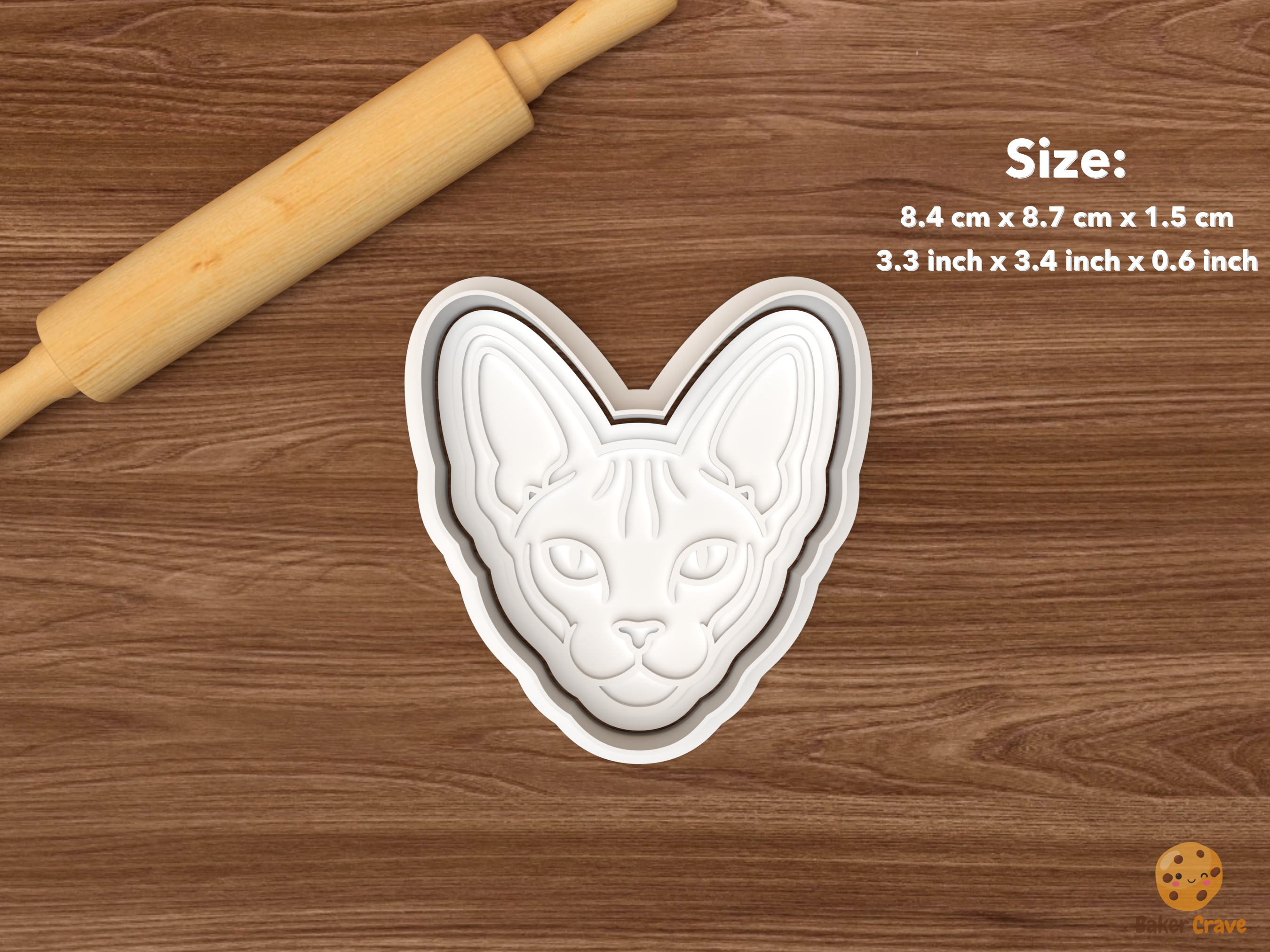 Sphynx Cat Cookie Cutter Set STL File - single sphynx cat face
