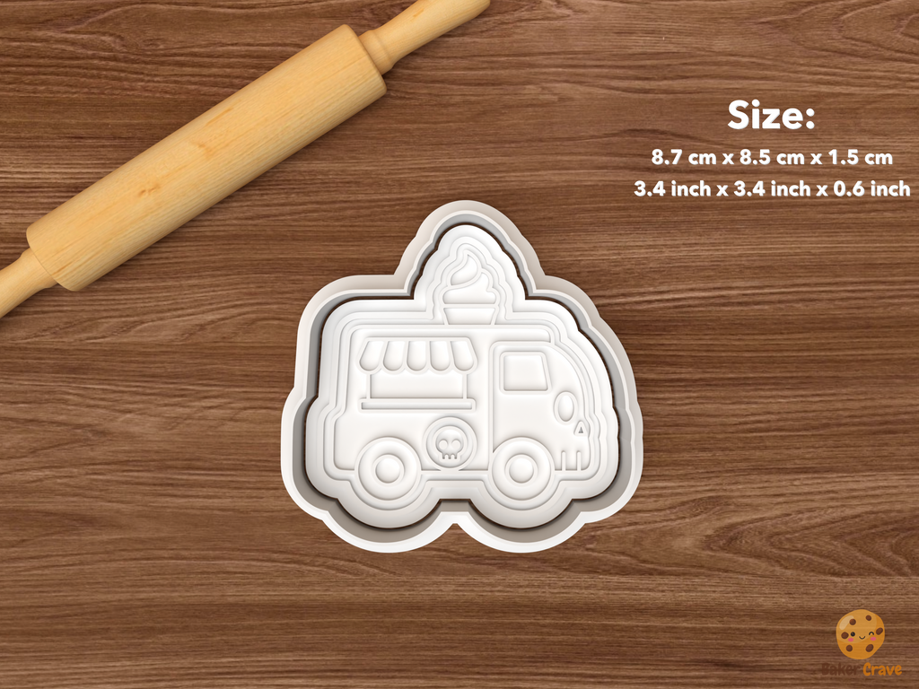 Halloween Ice Cream Cookie Cutter Set STL File - single spooky ice cream truck