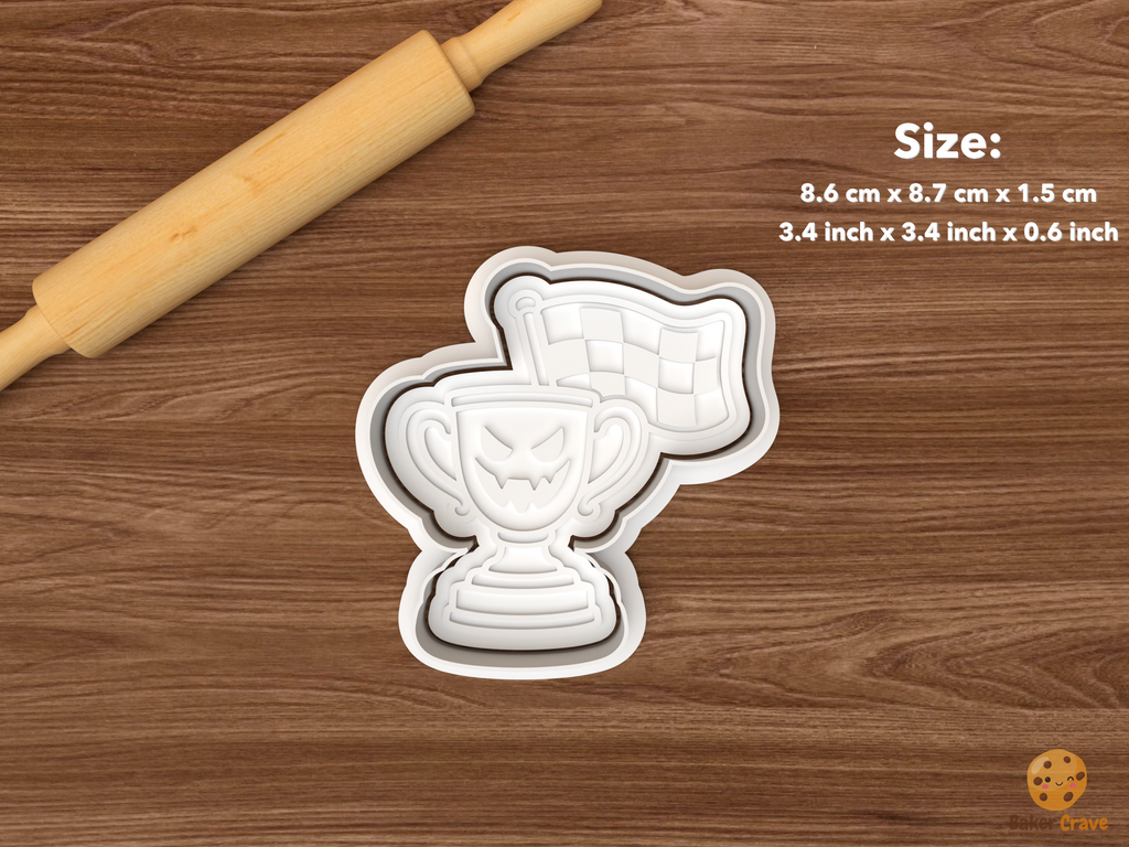 Halloween Motorsport Cookie Cutter Set STL File - single spooky trophy with checkered flag