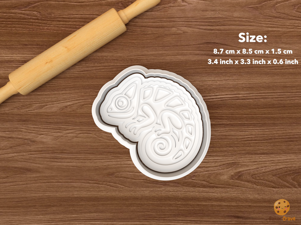 Chameleon Cookie Cutter Set STL File - single spotted curled tail chameleon
