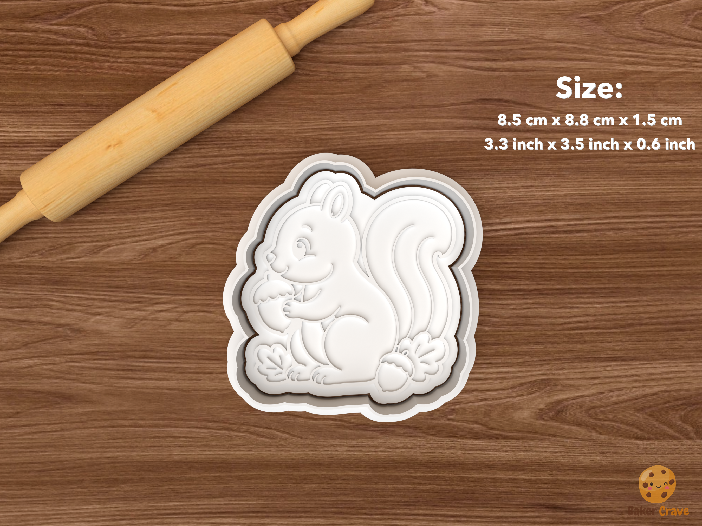 Squirrel Cookie Cutter Set STL File - single squirrel with acorn