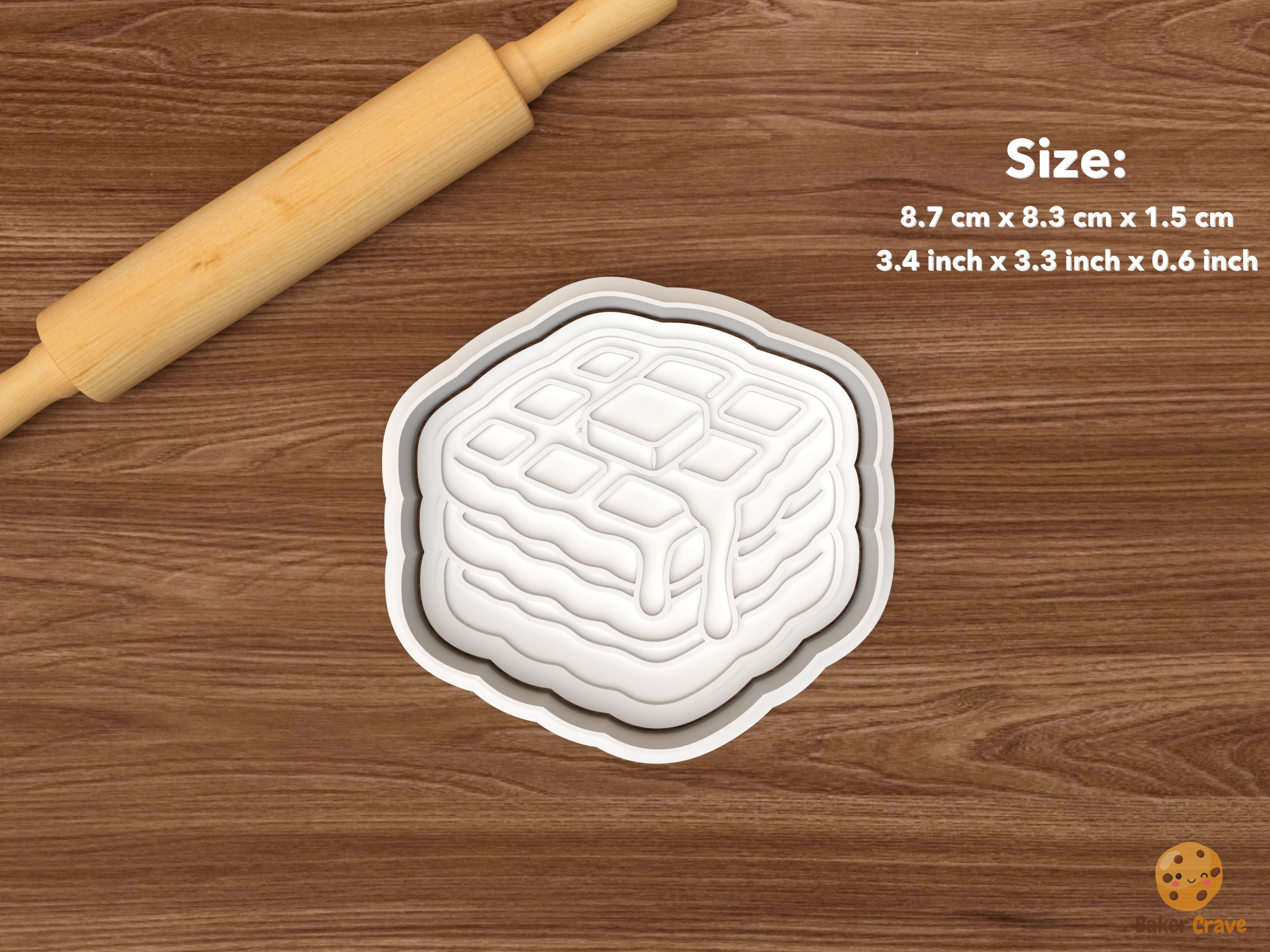 Waffle Brunch Cookie Cutter Set STL File - single stacked waffles with butter and syrup