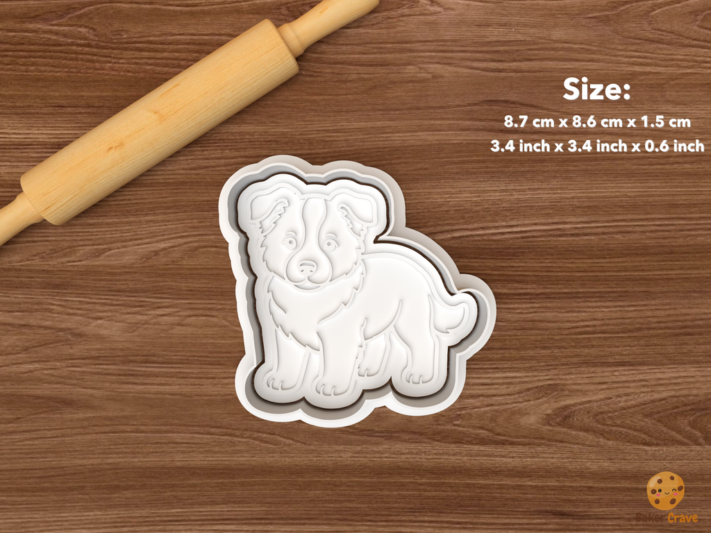 Border Collie Dog Cookie Cutter Set STL File - single standing border collie puppy