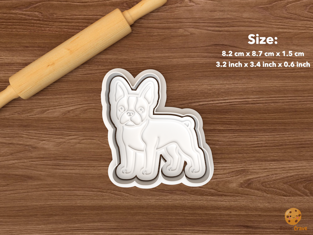 Boston Terrier Dog Cookie Cutter Set STL File - single standing boston terrier dog
