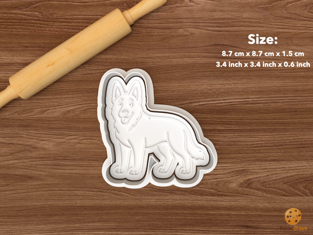 German Shepherd Dog Cookie Cutter Set STL File - single standing german shepherd dog