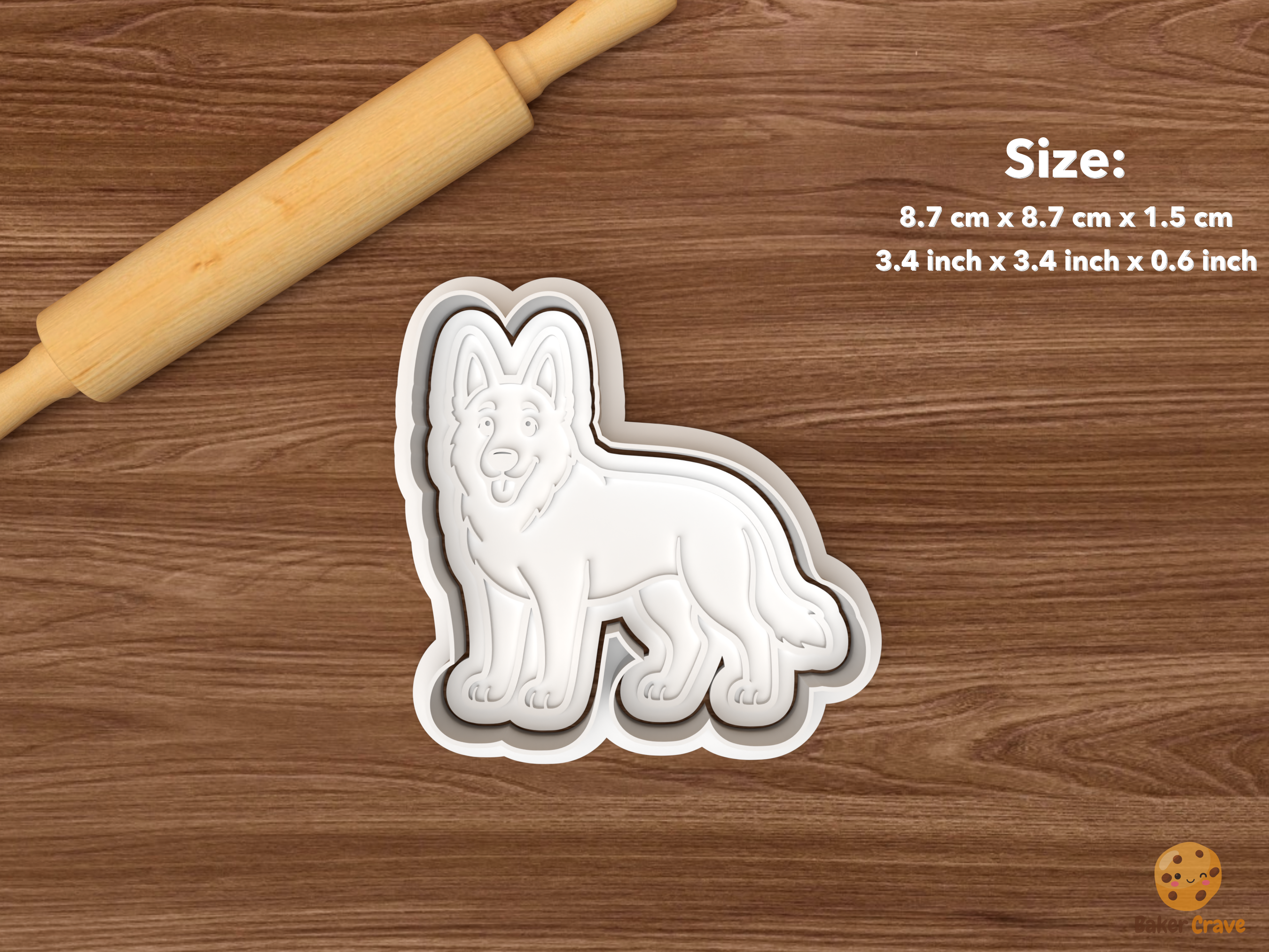 German Shepherd Dog Cookie Cutter Set STL File - single standing german shepherd dog