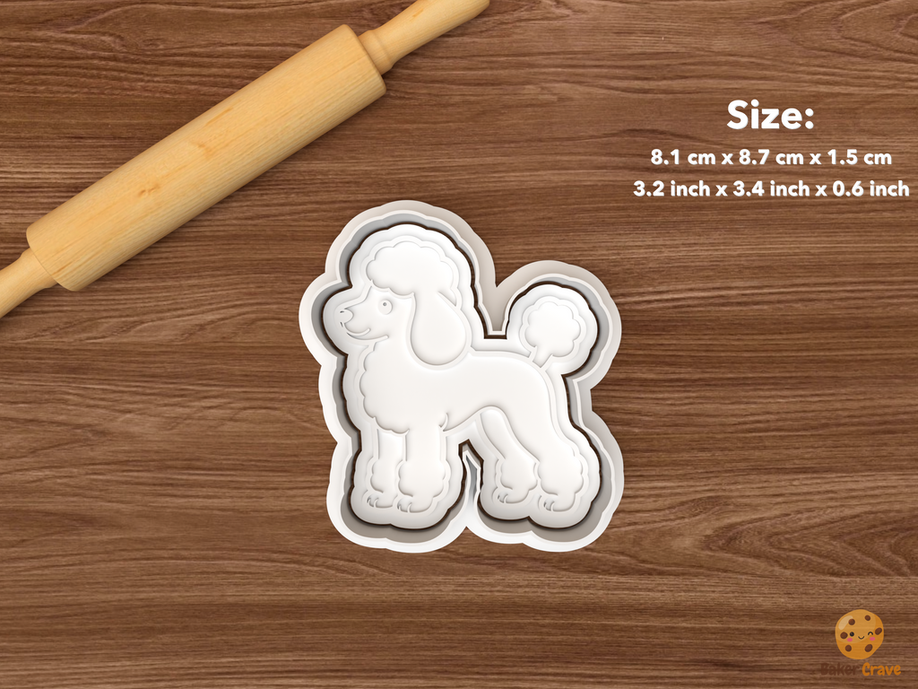 Poodle Dog Cookie Cutter Set STL File - single standing poodle dog side profile