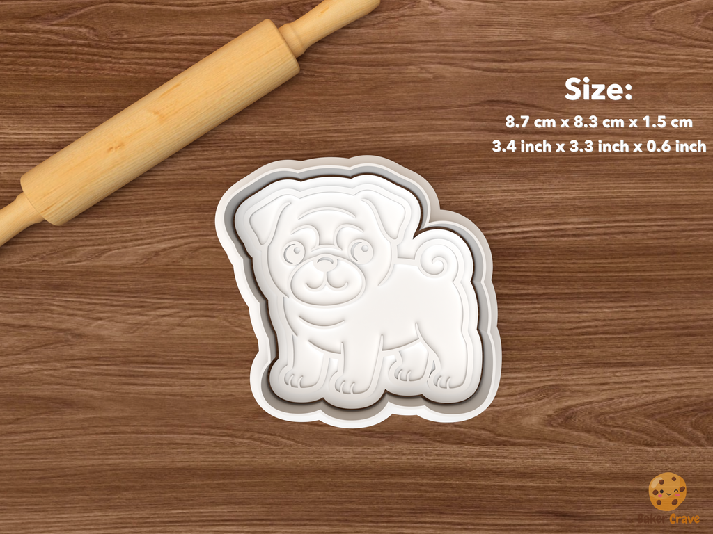 Pug Dog Cookie Cutter Set STL File - single standing pug dog