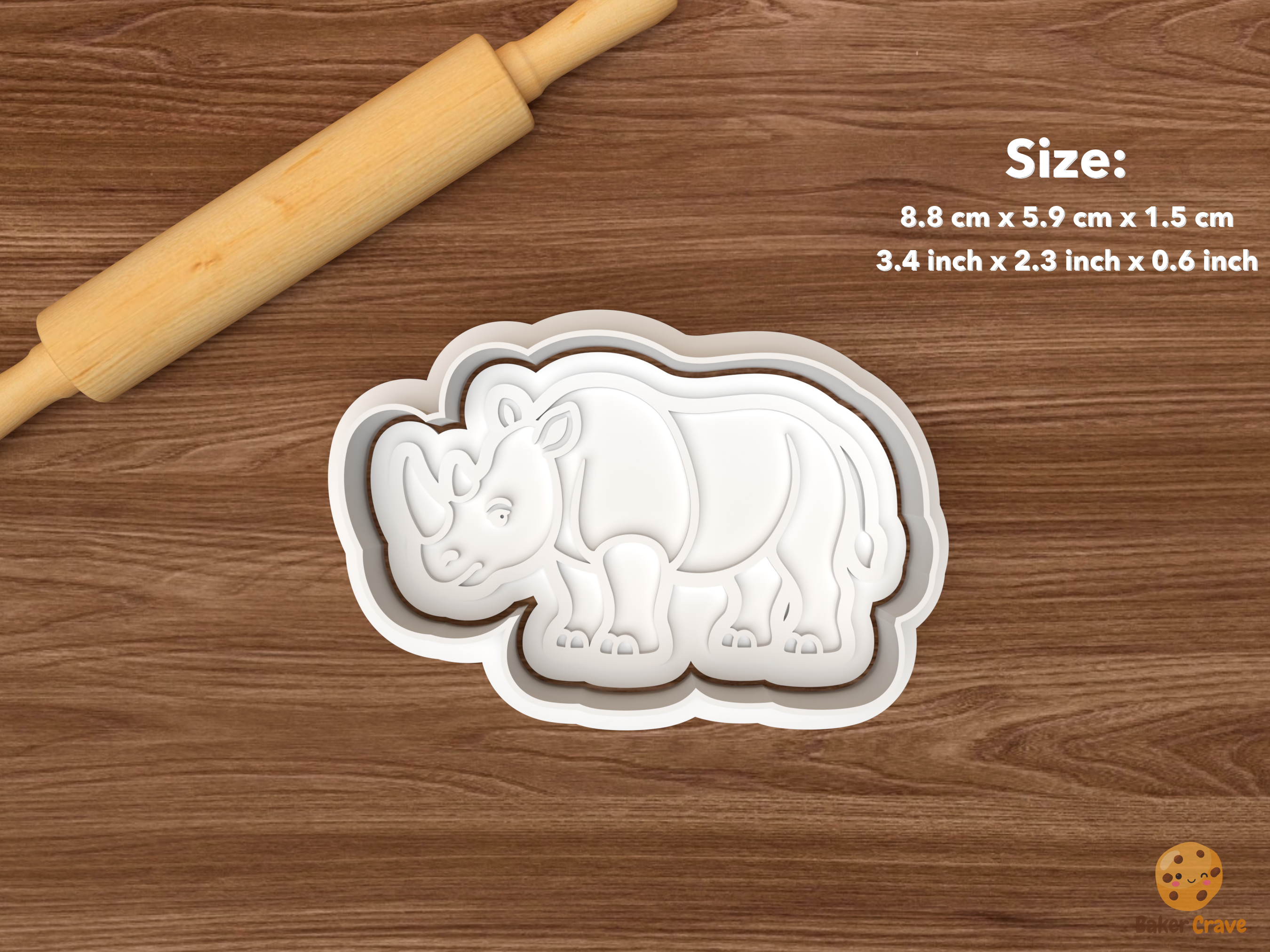 Rhino Cookie Cutter Set STL File - single standing rhino