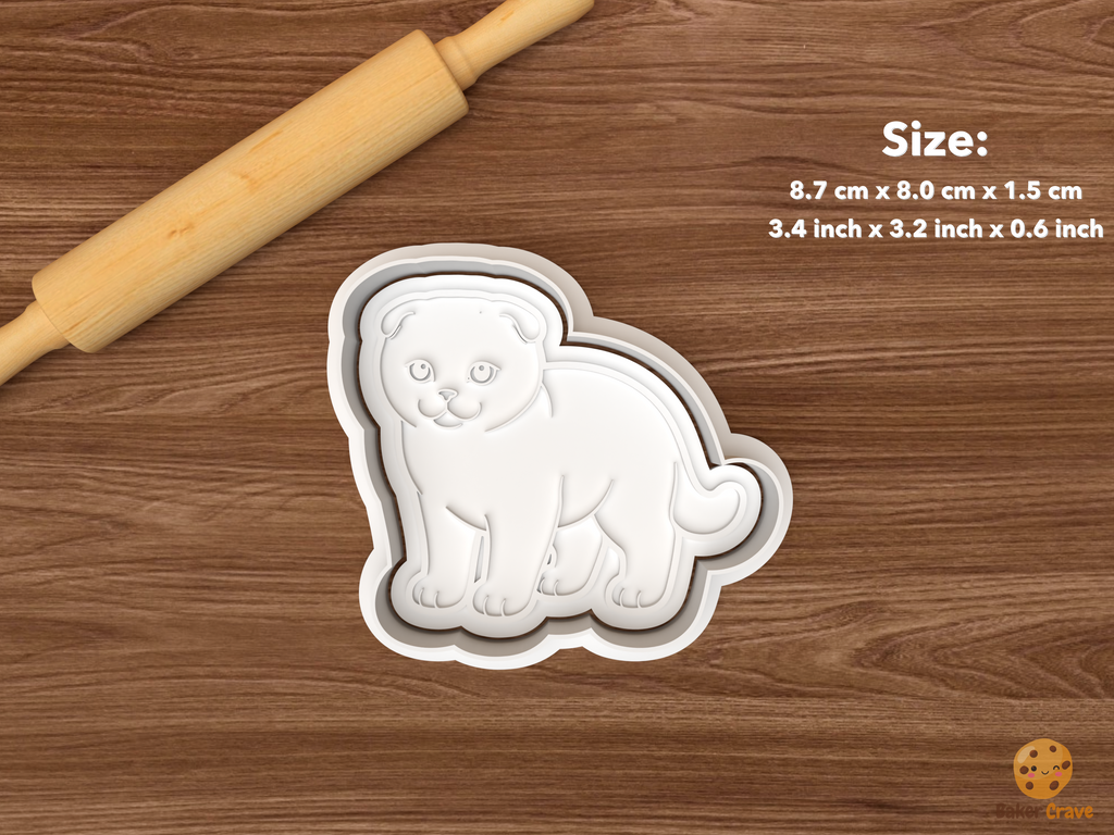 Scottish Fold Cat Cookie Cutter Set STL File - single standing scottish fold cat