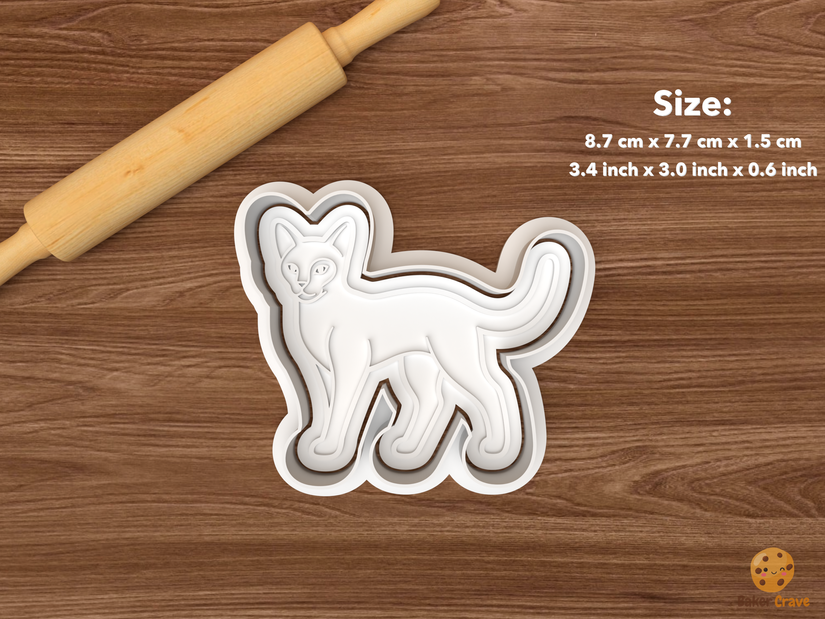Siamese Cat Cookie Cutter Set STL File - single standing siamese cat