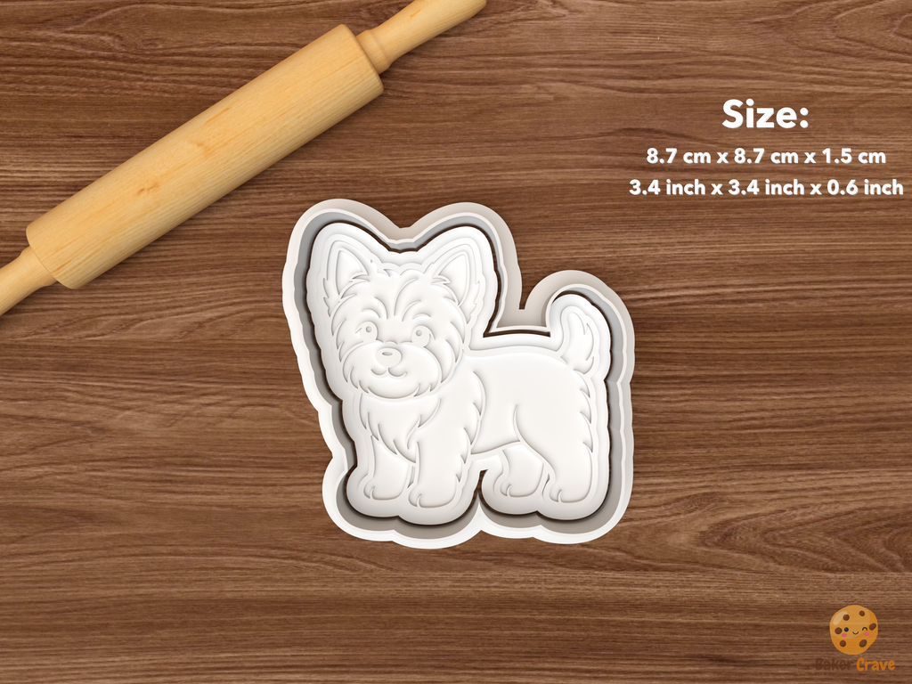 Yorkshire Terrier Dog Cookie Cutter Set STL File - single standing yorkshire terrier dog