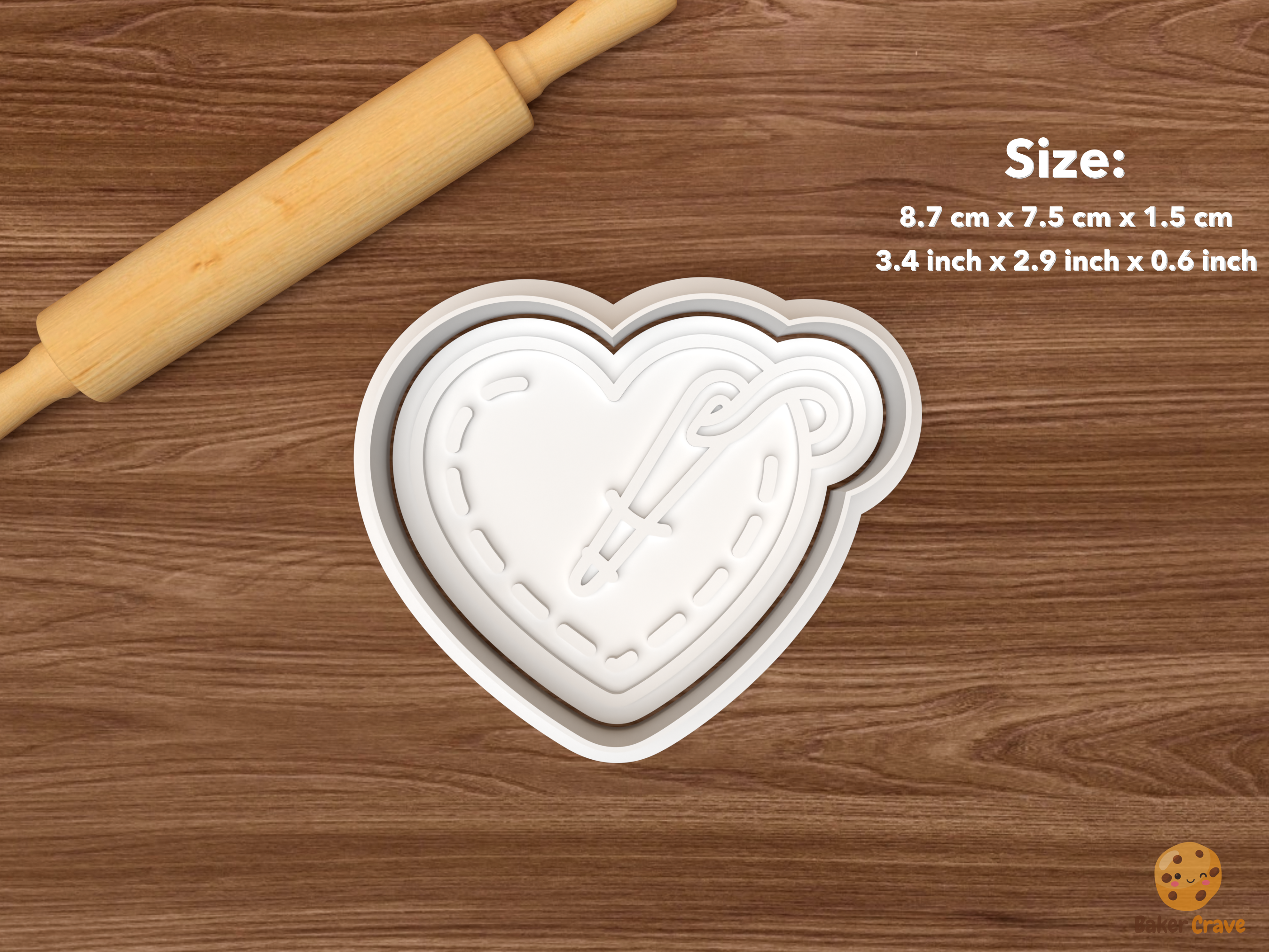 Sewing Cookie Cutter Set STL File - single stitched heart patch with needle