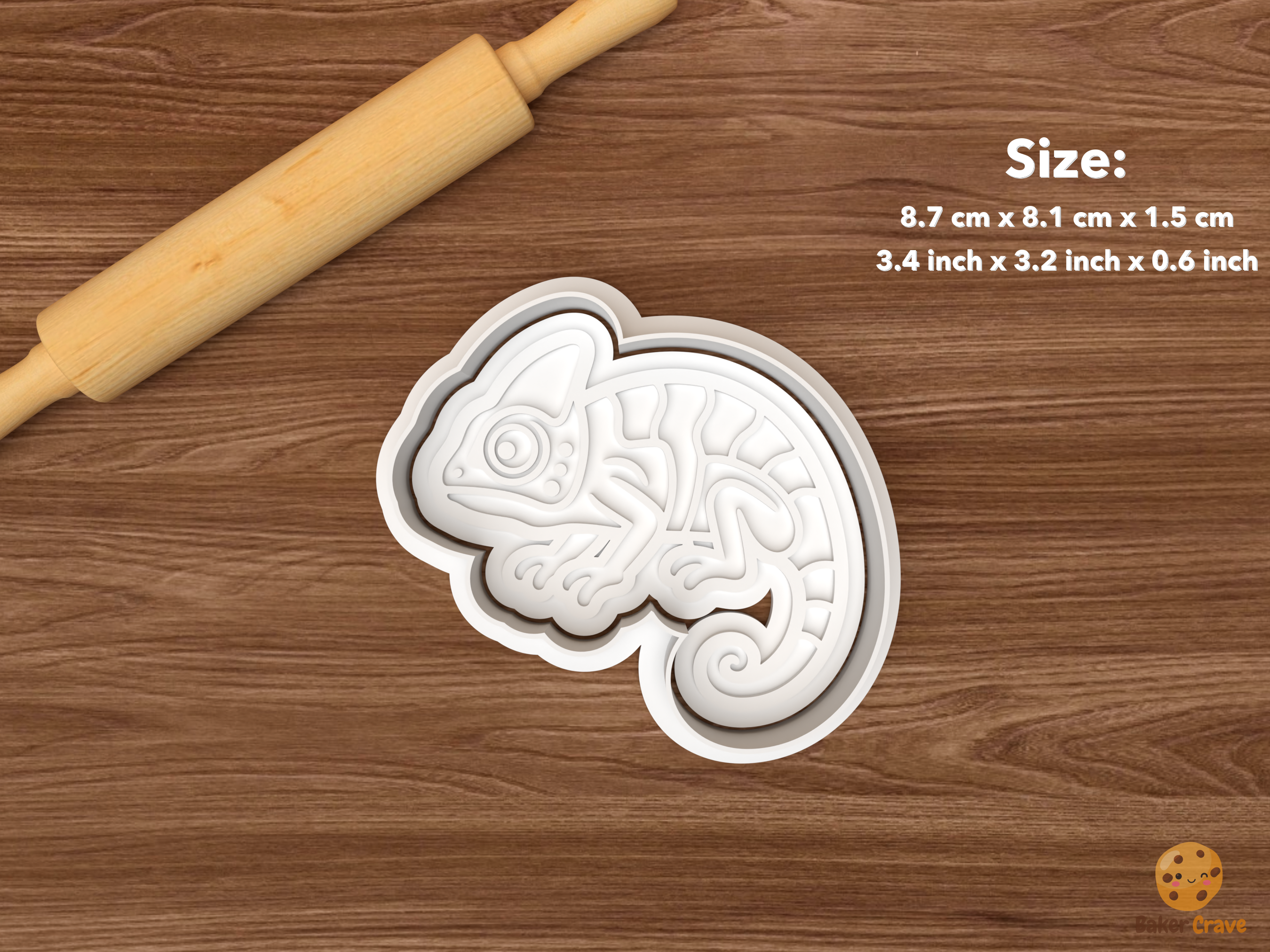 Chameleon Cookie Cutter Set STL File - single striped curled tail chameleon