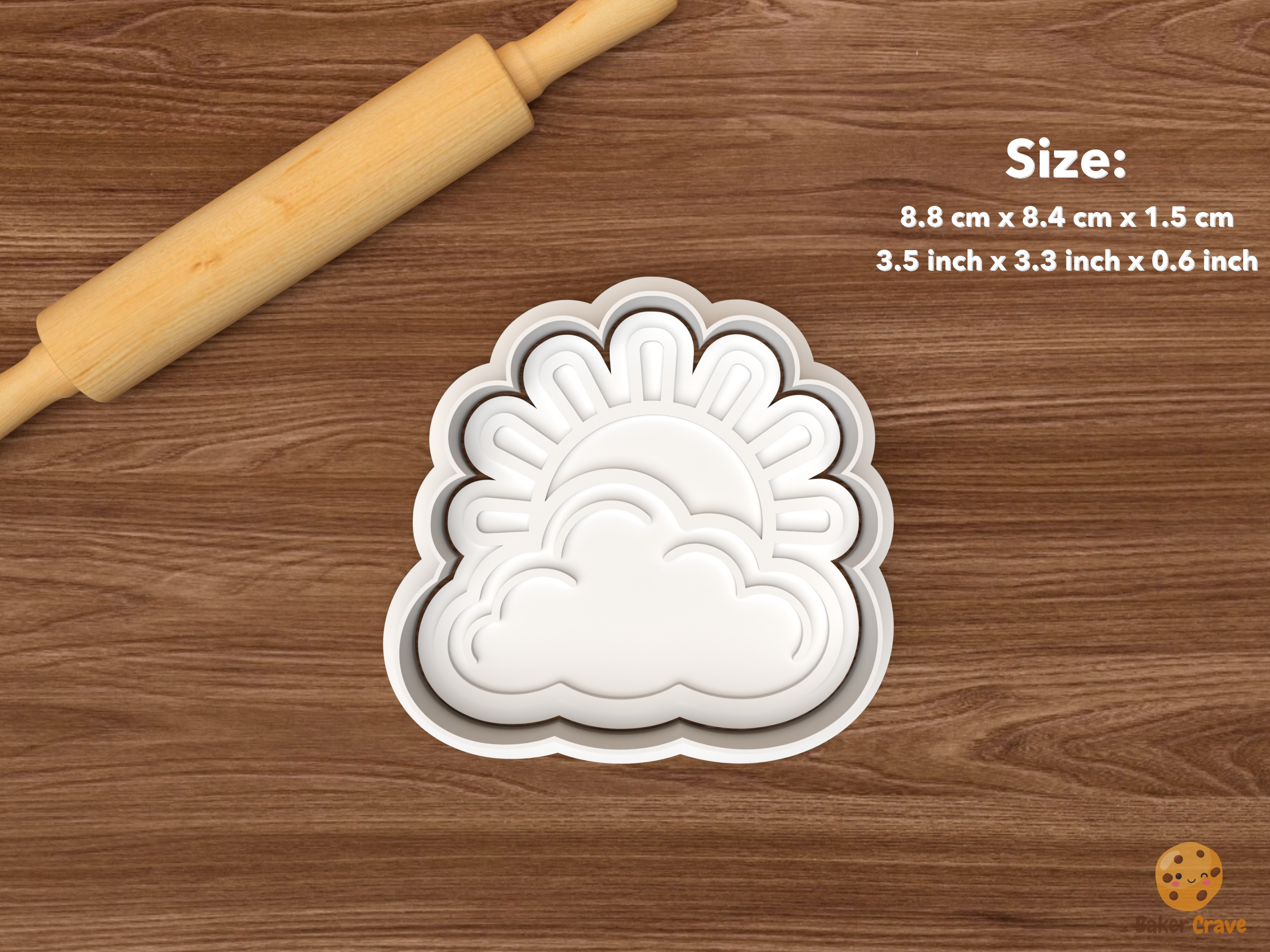 Weather Cookie Cutter Set STL File - single sun behind cloud