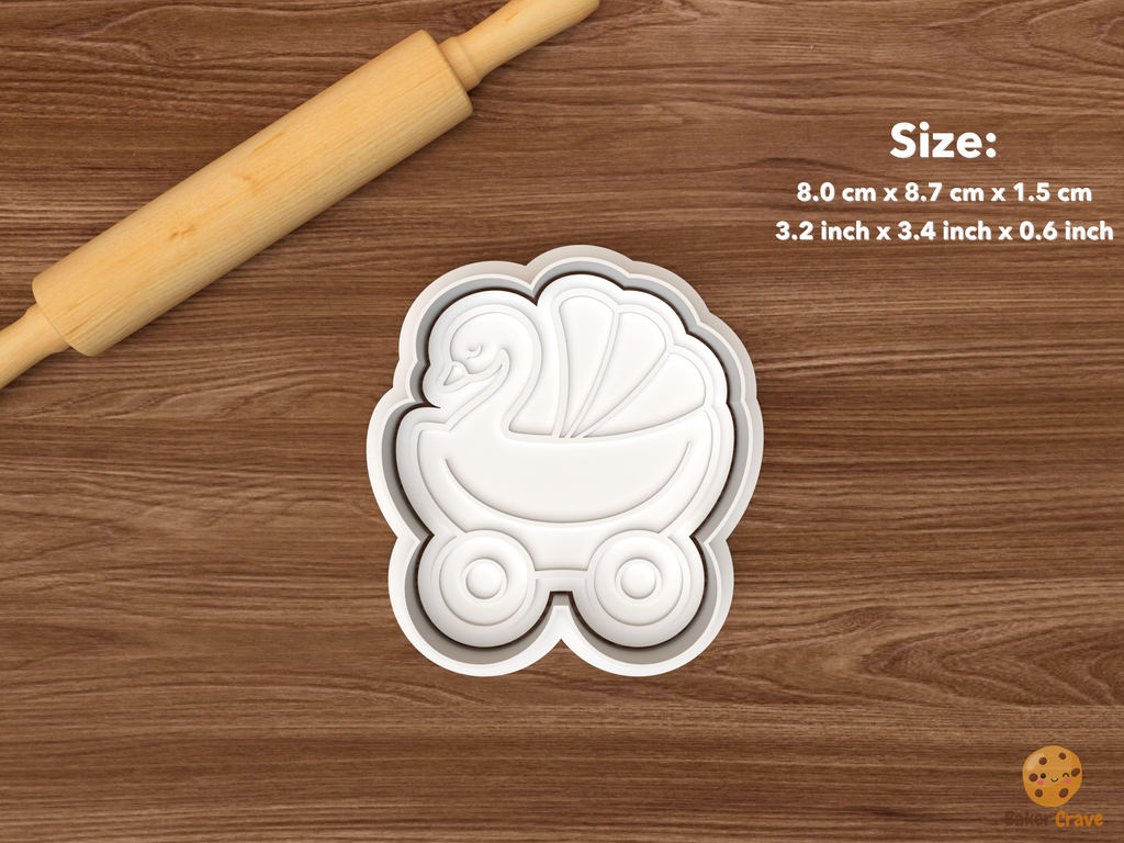 Swan Baby Shower Cookie Cutter Set STL File - single swan baby carriage