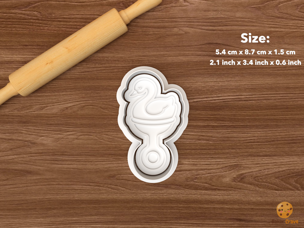 Swan Baby Shower Cookie Cutter Set STL File - single swan baby rattle