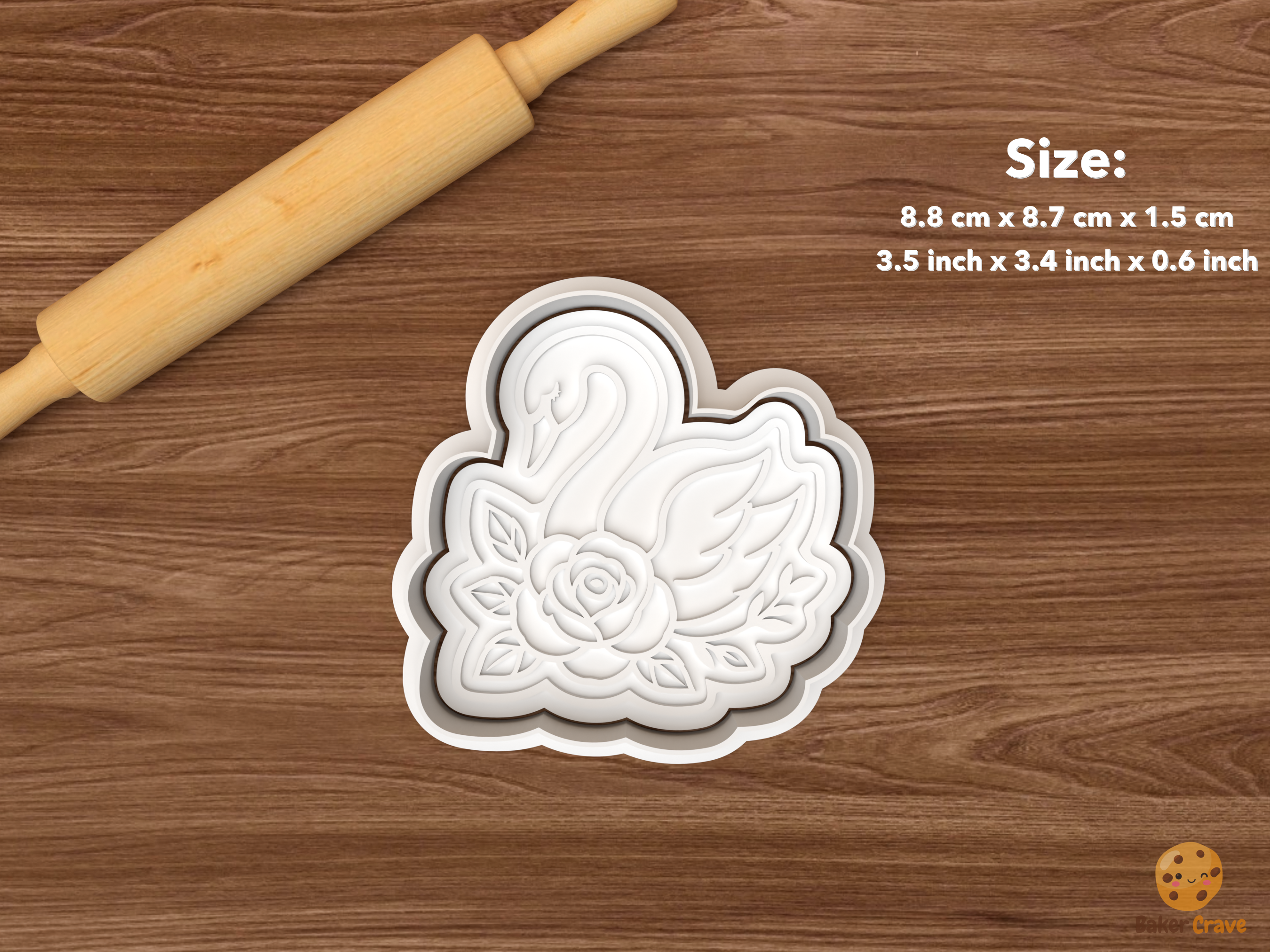Gothic Bridal Shower Cookie Cutter Set STL File - single swan with rose