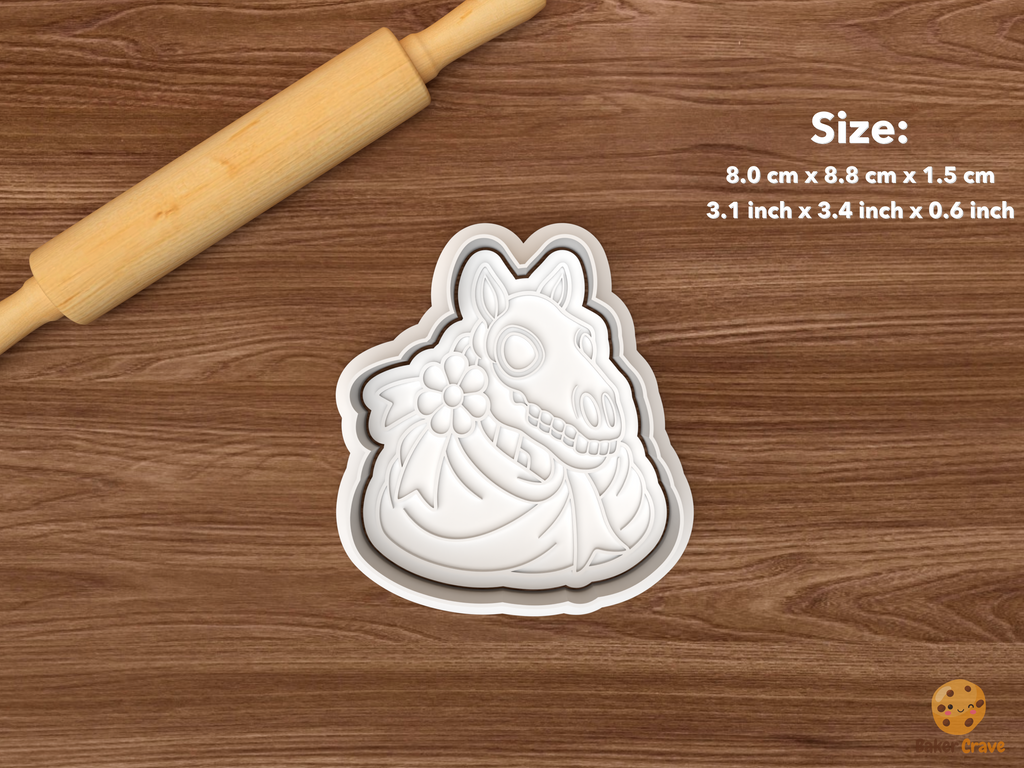 Welsh Mari Lwyd Christmas Cookie Cutter Set STL File - single three quarter mari lwyd with draped cloak
