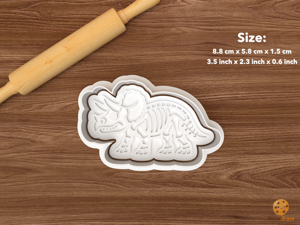 Dinosaur Fossil Cookie Cutter Set STL File - single triceratops fossil
