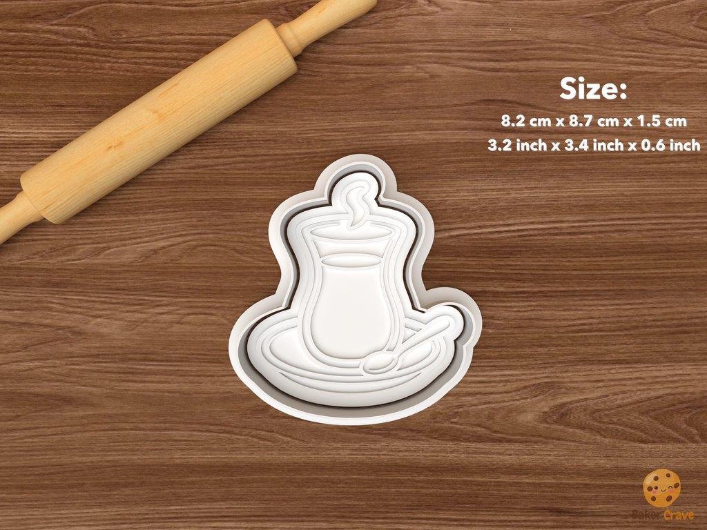 Turkish Breakfast Cookie Cutter Set STL File - single turkish tea glass with saucer and spoon