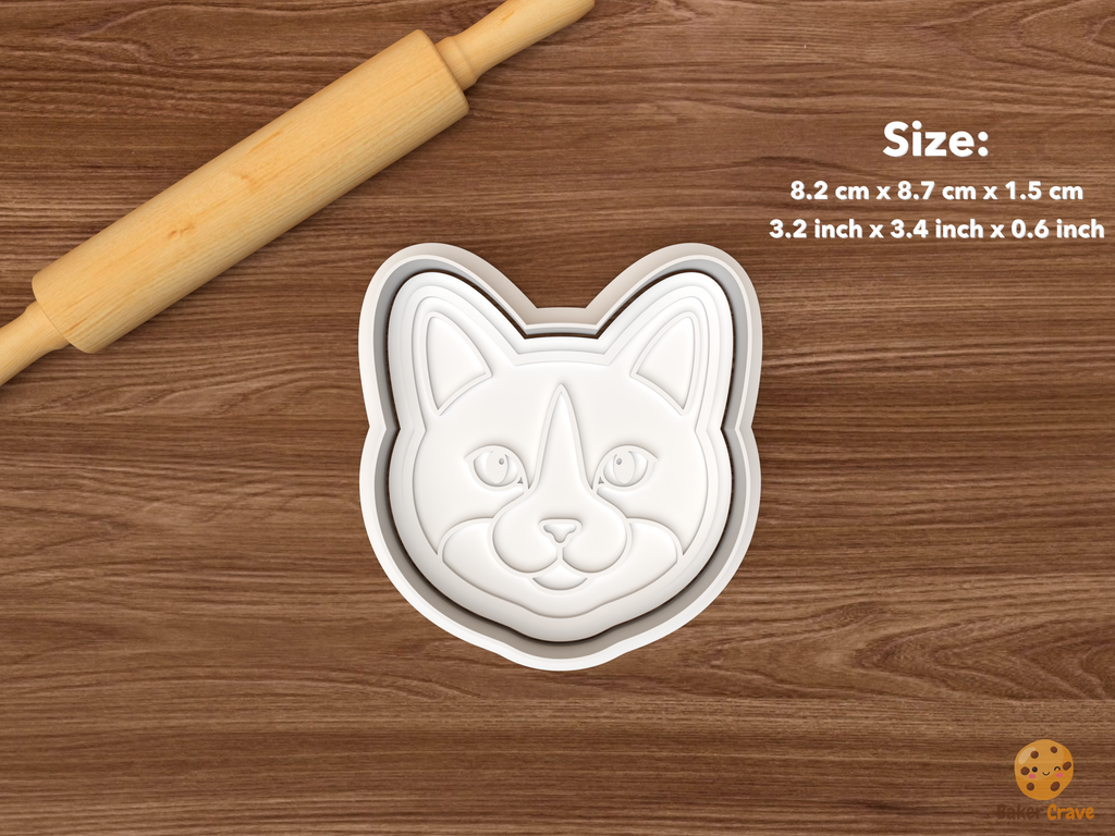 Tuxedo Cat Cookie Cutter Set STL File - single tuxedo cat face