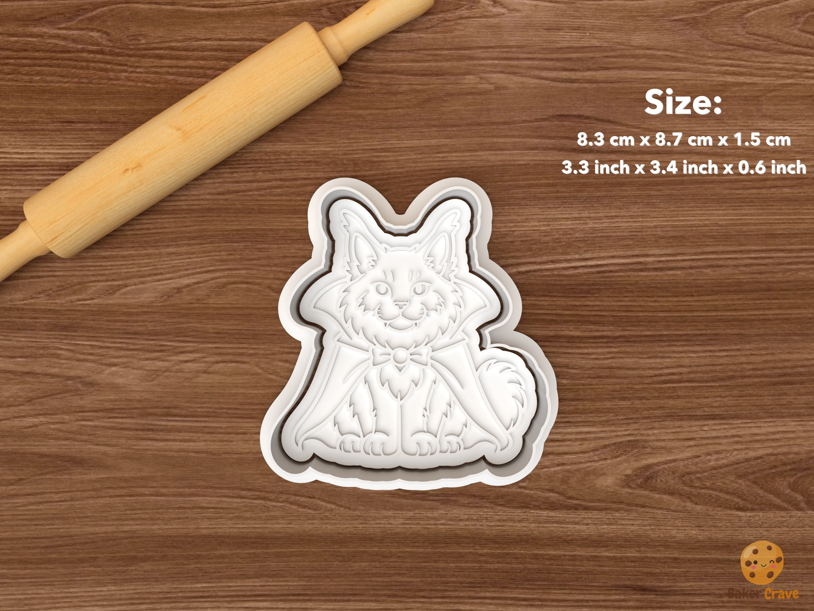 Halloween Maine Coon Cat Cookie Cutter Set STL File - single vampire halloween maine coon cat