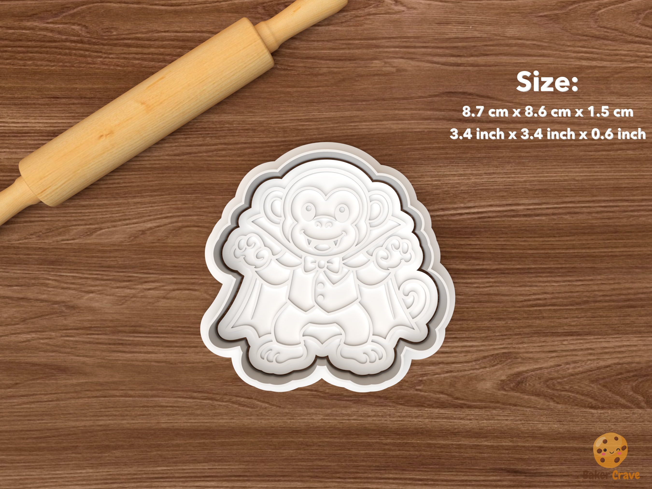 Halloween Monkey Cookie Cutter Set STL File - single vampire monkey
