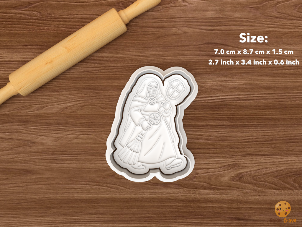 Frau Perchta Christmas Cookie Cutter Set STL File - single walking frau perchta with broom