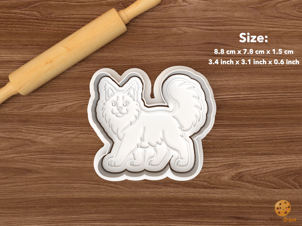 Maine Coon Cat Cookie Cutter Set STL File - single walking maine coon cat