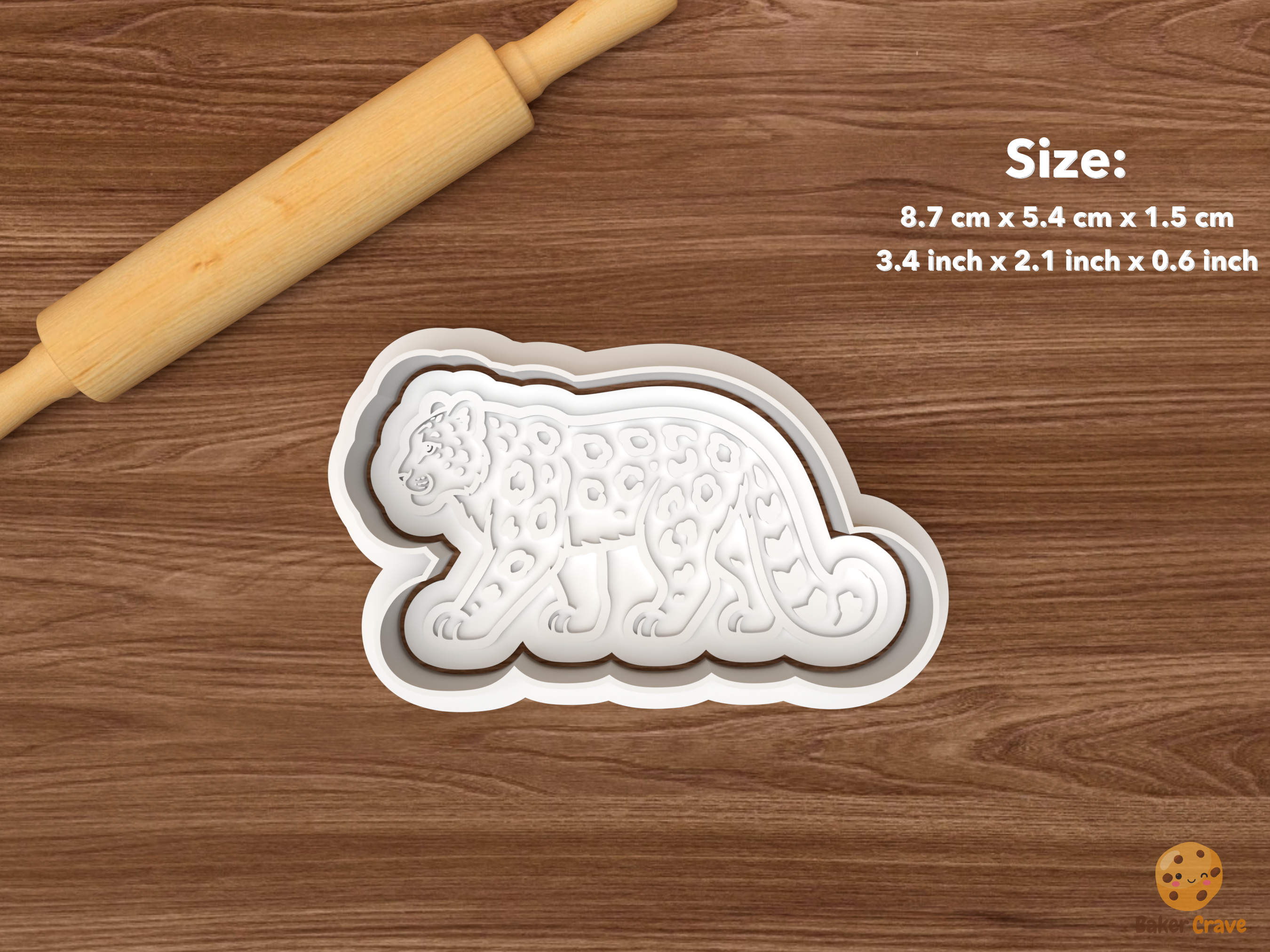 Snow Leopard Cookie Cutter Set STL File - single walking snow leopard