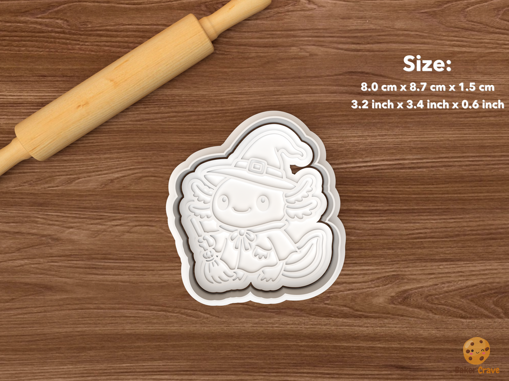 Halloween Axolotl Cookie Cutter Set STL File - single witch axolotl with broom