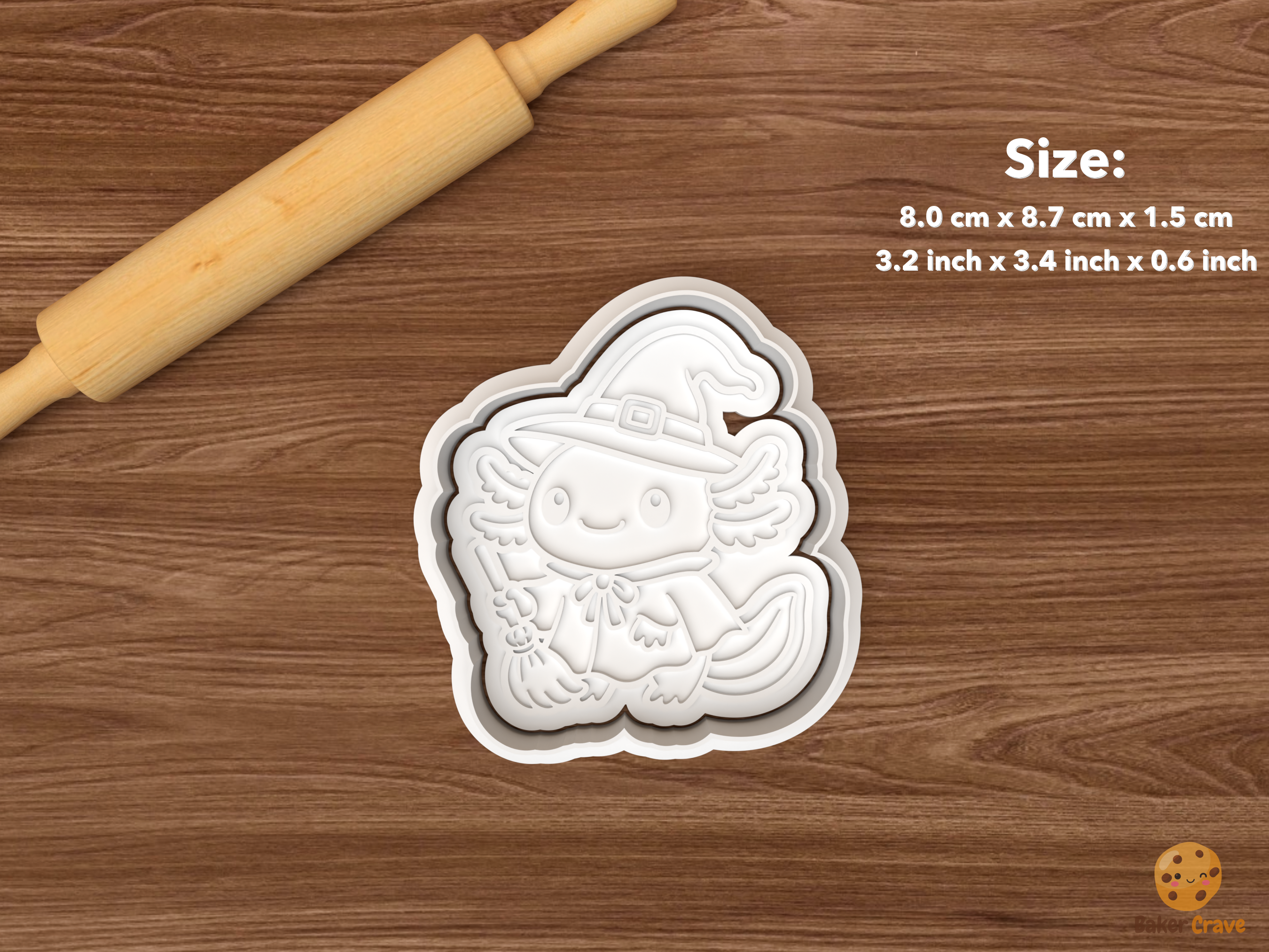 Halloween Axolotl Cookie Cutter Set STL File - single witch axolotl with broom