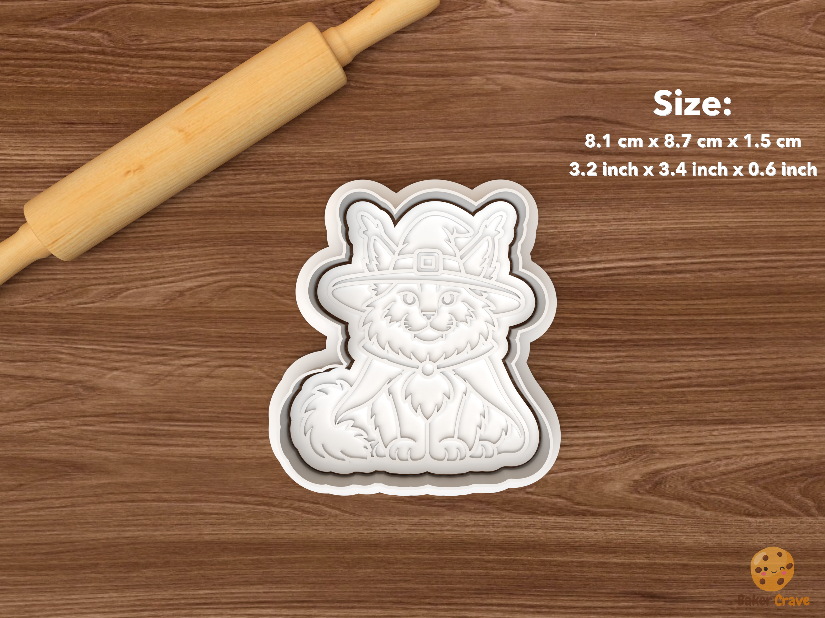 Halloween Maine Coon Cat Cookie Cutter Set STL File - single witch halloween maine coon cat