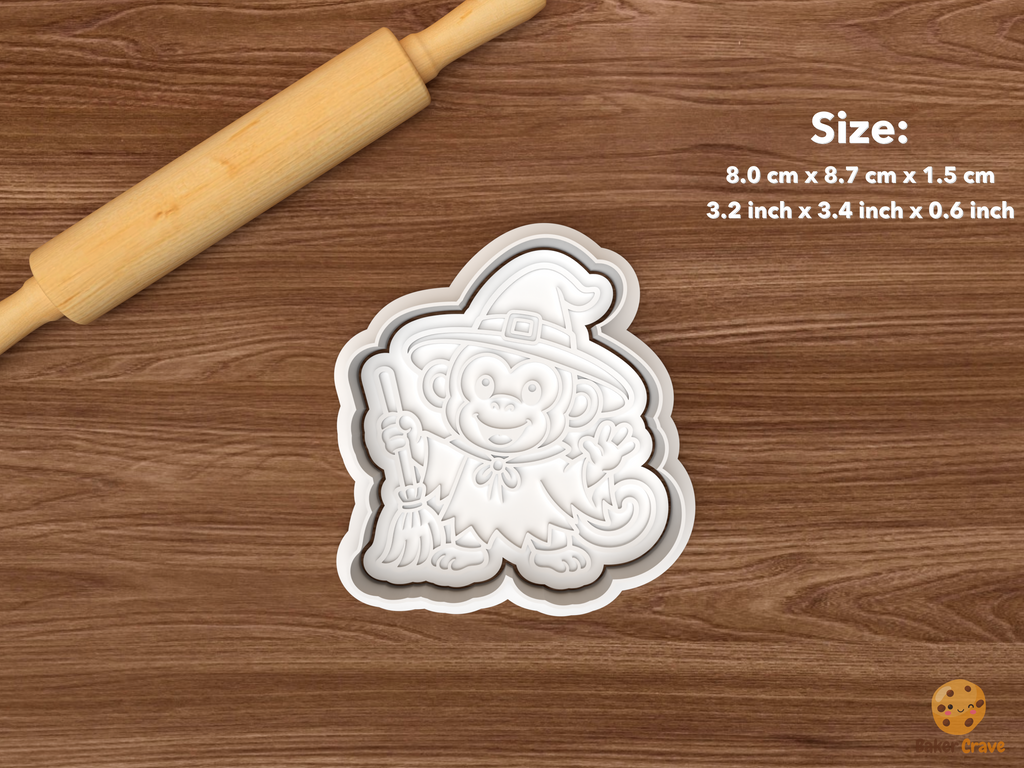 Halloween Monkey Cookie Cutter Set STL File - single witch monkey with broom