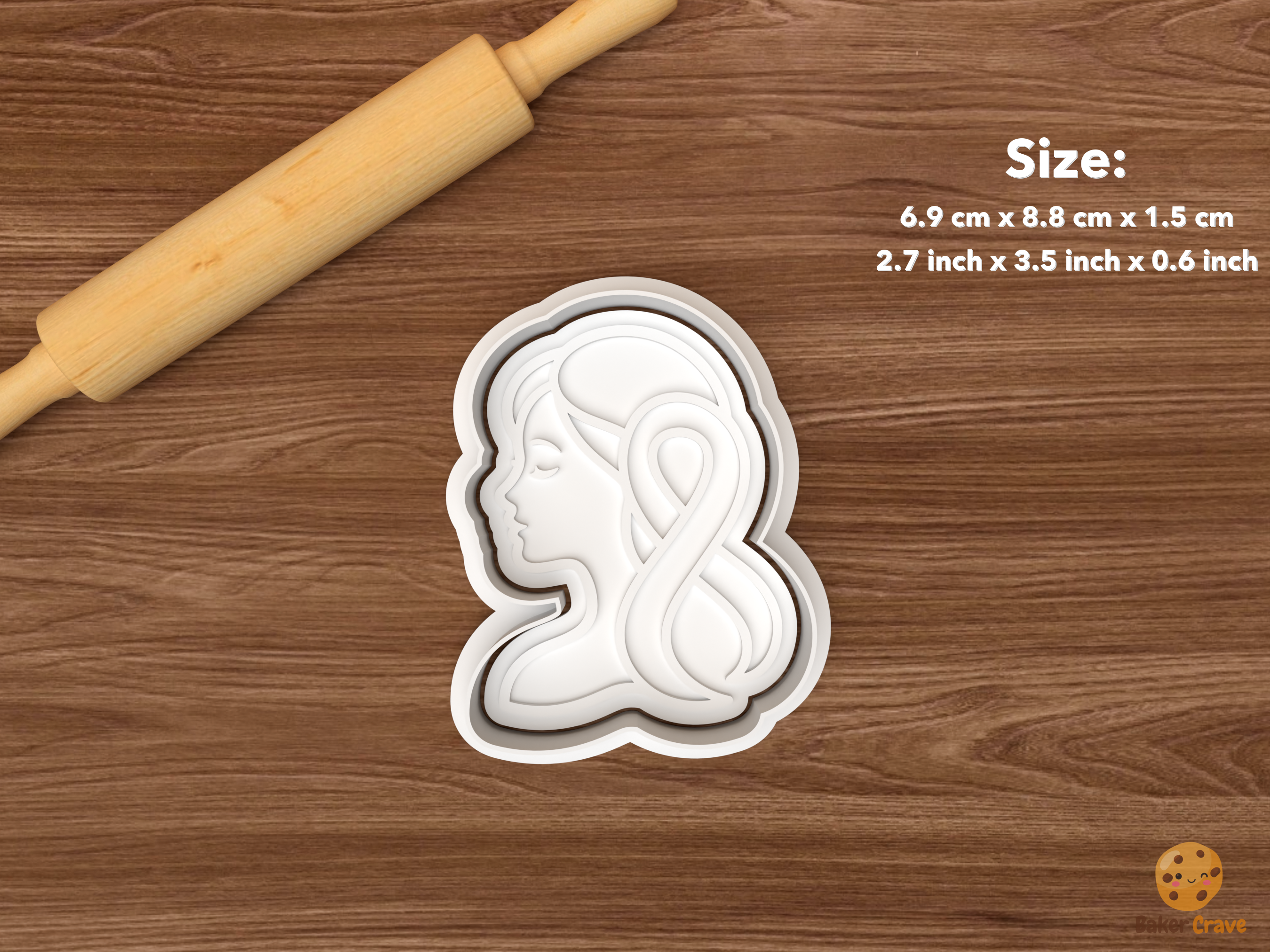 Breast Cancer Awareness Cookie Cutter Set STL File - single woman profile with ribbon