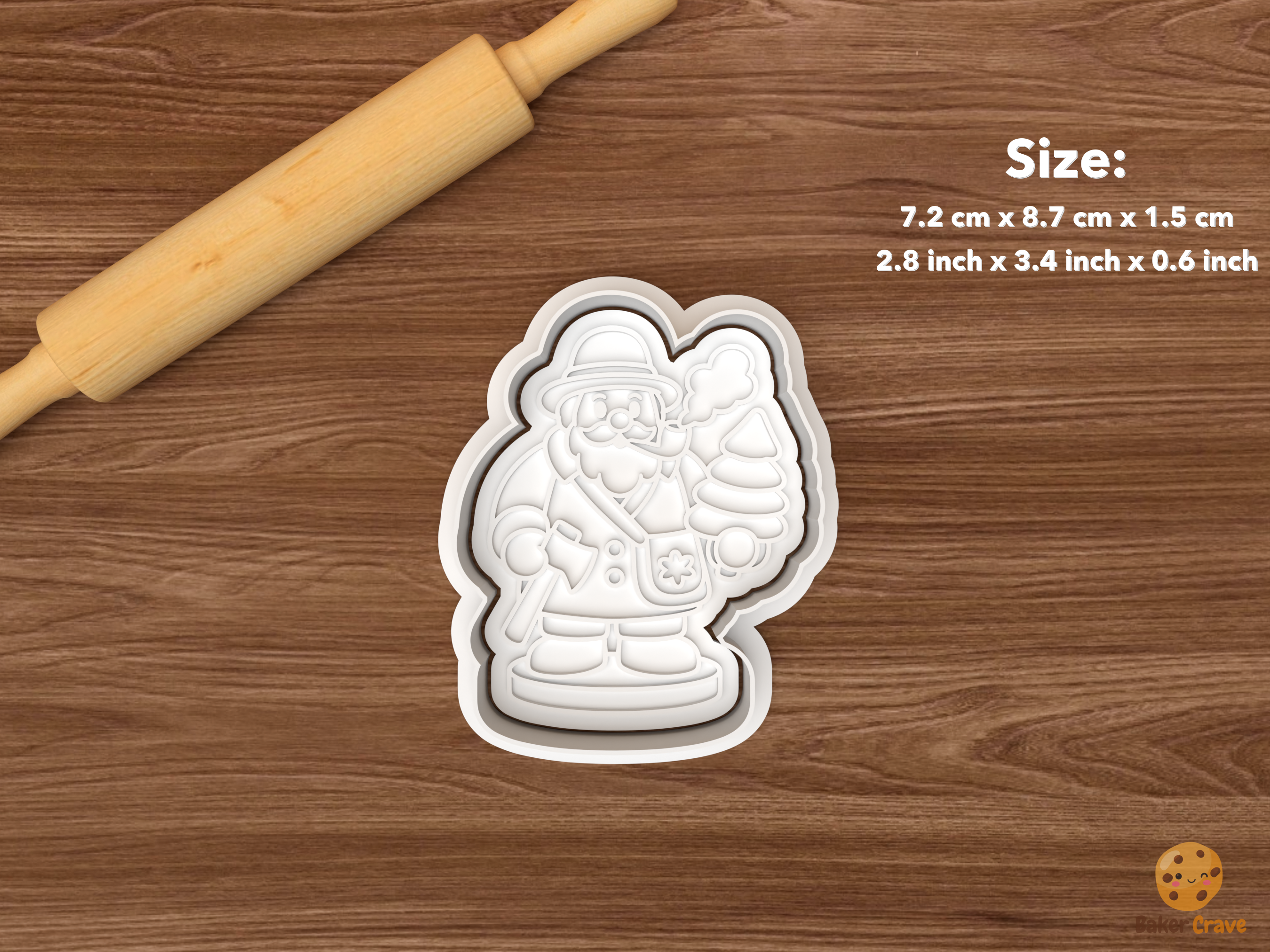 German Christmas Smoker Cookie Cutter Set STL File - single woodcutter smoker with tree and axe