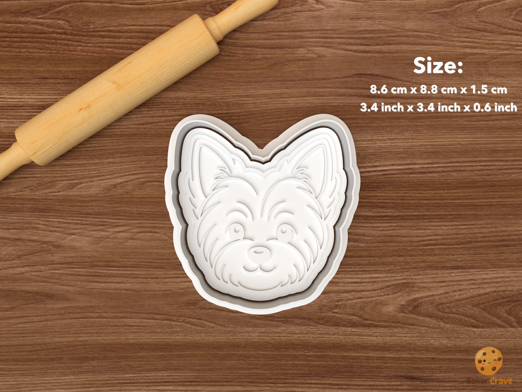 Yorkshire Terrier Dog Cookie Cutter Set STL File - single yorkshire terrier dog face