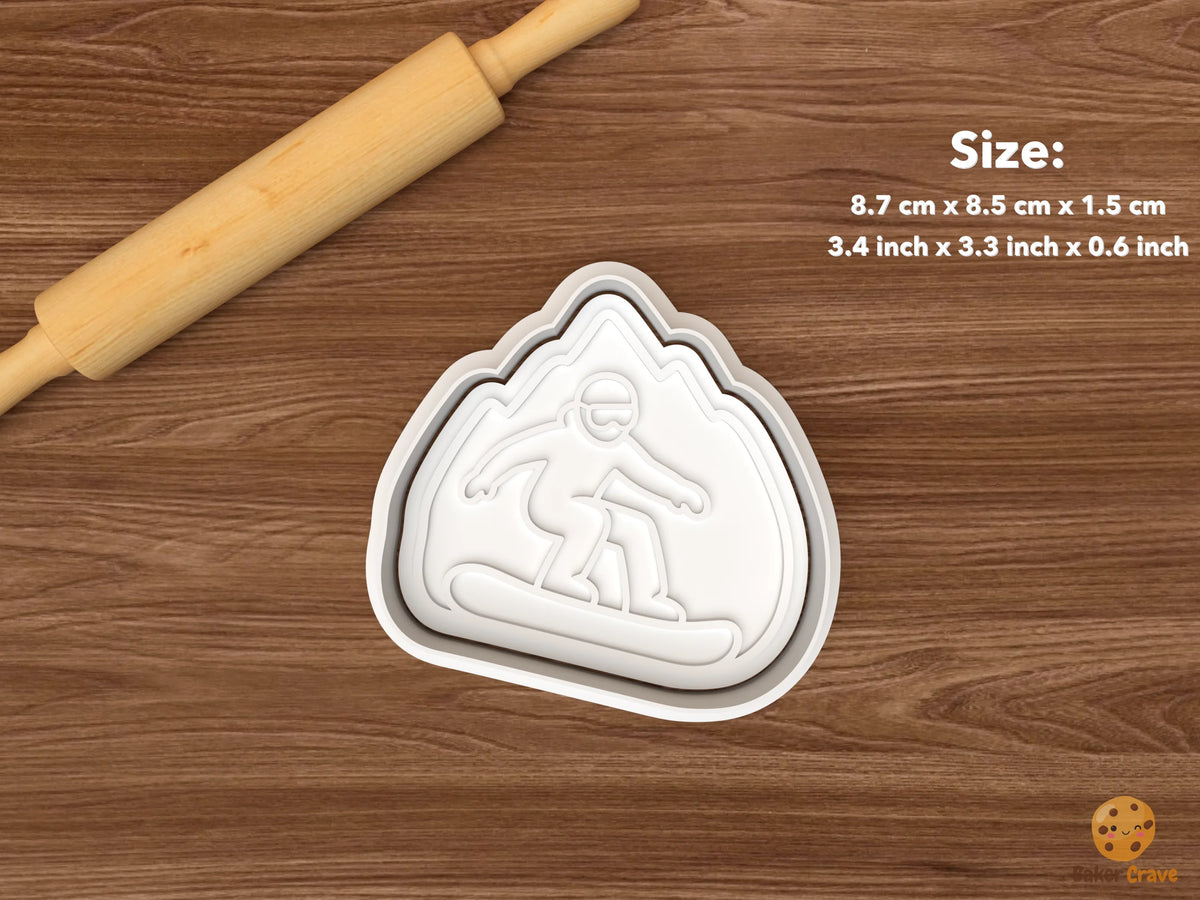 Snowboarding Cookie Cutter Set STL File - single snowboarder mountain scene