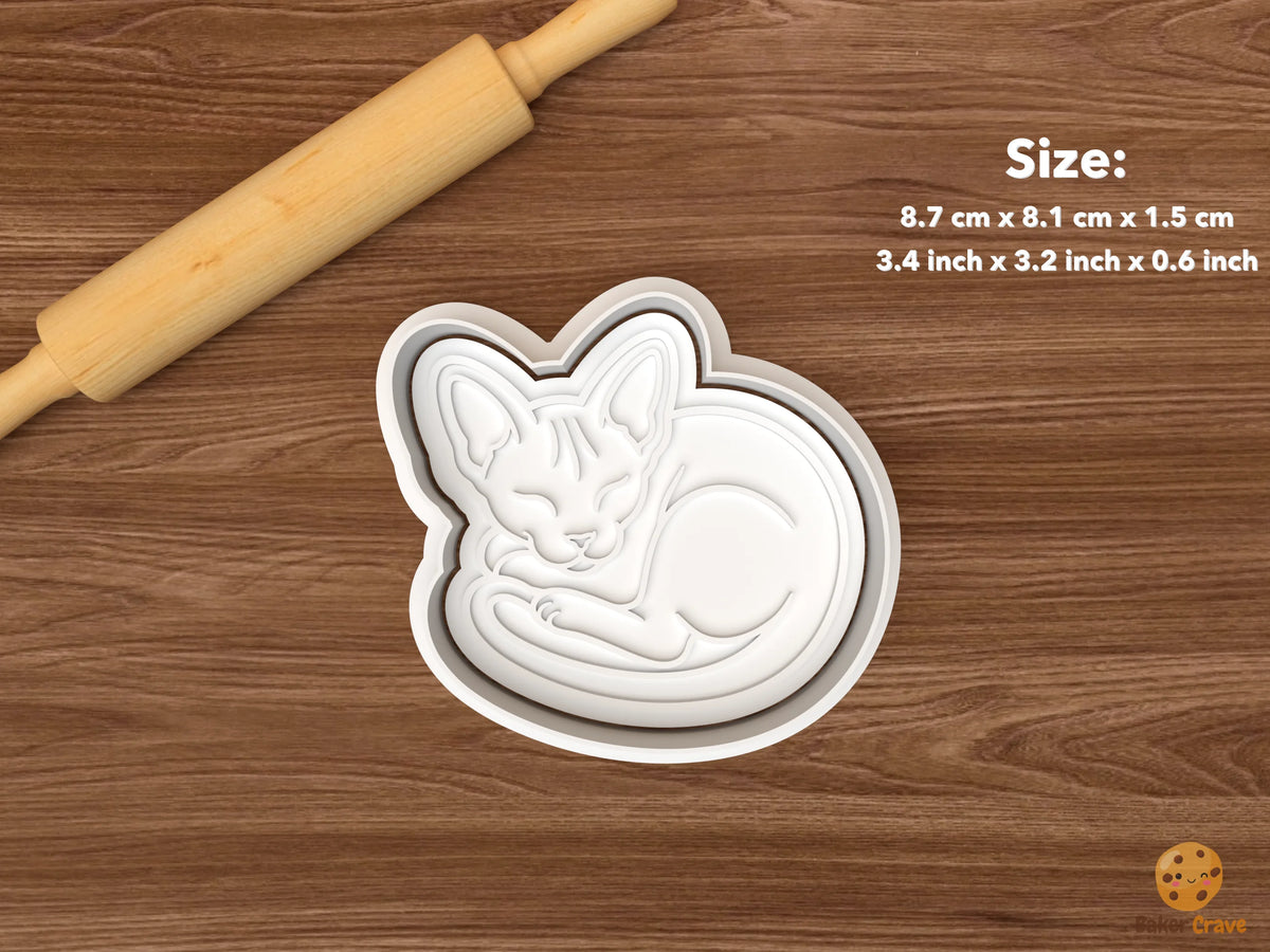 Sphynx Cat Cookie Cutter Set STL File - single curled sleeping sphynx cat